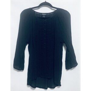 Lucky Brand Black Crochet Semi Sheer Top Boho Peasant Womens Medium